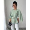 image:imageLALAGEN Womens Blouses Women French Style Round Neck Flutter Sleeve SelfTie Waist Shiny Blouse Christmas TopsMint Green