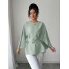image:imageLALAGEN Womens Blouses Women French Style Round Neck Flutter Sleeve SelfTie Waist Shiny Blouse Christmas TopsMint Green