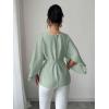 image:imageLALAGEN Womens Blouses Women French Style Round Neck Flutter Sleeve SelfTie Waist Shiny Blouse Christmas TopsMint Green
