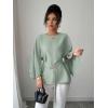 image:imageLALAGEN Womens Blouses Women French Style Round Neck Flutter Sleeve SelfTie Waist Shiny Blouse Christmas TopsMint Green