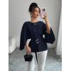 image:imageLALAGEN Womens Blouses Women French Style Round Neck Flutter Sleeve SelfTie Waist Shiny Blouse Christmas TopsNavy Blue