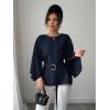 image:imageLALAGEN Womens Blouses Women French Style Round Neck Flutter Sleeve SelfTie Waist Shiny Blouse Christmas TopsNavy Blue