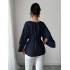 image:imageLALAGEN Womens Blouses Women French Style Round Neck Flutter Sleeve SelfTie Waist Shiny Blouse Christmas TopsNavy Blue