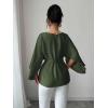 image:imageLALAGEN Womens Blouses Women French Style Round Neck Flutter Sleeve SelfTie Waist Shiny Blouse Christmas TopsOlive Green