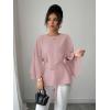 image:imageLALAGEN Womens Blouses Women French Style Round Neck Flutter Sleeve SelfTie Waist Shiny Blouse Christmas TopsPink