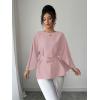 image:imageLALAGEN Womens Blouses Women French Style Round Neck Flutter Sleeve SelfTie Waist Shiny Blouse Christmas TopsPink