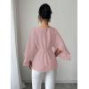 image:imageLALAGEN Womens Blouses Women French Style Round Neck Flutter Sleeve SelfTie Waist Shiny Blouse Christmas TopsPink