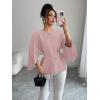 image:imageLALAGEN Womens Blouses Women French Style Round Neck Flutter Sleeve SelfTie Waist Shiny Blouse Christmas TopsPink