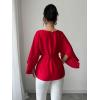 image:imageLALAGEN Womens Blouses Women French Style Round Neck Flutter Sleeve SelfTie Waist Shiny Blouse Christmas TopsRed
