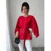 image:imageLALAGEN Womens Blouses Women French Style Round Neck Flutter Sleeve SelfTie Waist Shiny Blouse Christmas TopsRed