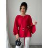 image:imageLALAGEN Womens Blouses Women French Style Round Neck Flutter Sleeve SelfTie Waist Shiny Blouse Christmas TopsRed