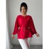 image:imageLALAGEN Womens Blouses Women French Style Round Neck Flutter Sleeve SelfTie Waist Shiny Blouse Christmas TopsRed