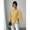 image:imageLALAGEN Womens Blouses Women French Style Round Neck Flutter Sleeve SelfTie Waist Shiny Blouse Christmas TopsYellow
