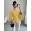 image:imageLALAGEN Womens Blouses Women French Style Round Neck Flutter Sleeve SelfTie Waist Shiny Blouse Christmas TopsYellow