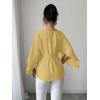 image:imageLALAGEN Womens Blouses Women French Style Round Neck Flutter Sleeve SelfTie Waist Shiny Blouse Christmas TopsYellow