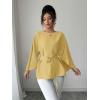 image:imageLALAGEN Womens Blouses Women French Style Round Neck Flutter Sleeve SelfTie Waist Shiny Blouse Christmas TopsYellow