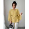image:imageLALAGEN Womens Blouses Women French Style Round Neck Flutter Sleeve SelfTie Waist Shiny Blouse Christmas TopsYellow