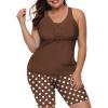 image:imageLALAGEN Womens 2026 Plus Size Tankini Swimsuits Rash Guard Capris Athletic Two Piece Swimwear Bathing Suits for Women S5XZbrown White Dots