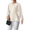image:imageLALAGEN Womens Blouses Women French Style Round Neck Flutter Sleeve SelfTie Waist Shiny Blouse Christmas TopsApricot