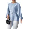 image:imageLALAGEN Womens Blouses Women French Style Round Neck Flutter Sleeve SelfTie Waist Shiny Blouse Christmas TopsBaby Blue