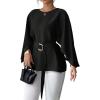 image:imageLALAGEN Womens Blouses Women French Style Round Neck Flutter Sleeve SelfTie Waist Shiny Blouse Christmas TopsBlack