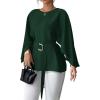 image:imageLALAGEN Womens Blouses Women French Style Round Neck Flutter Sleeve SelfTie Waist Shiny Blouse Christmas TopsDark Green