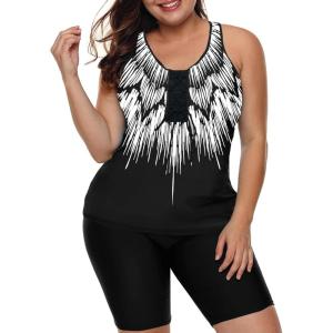 image:imageLALAGEN Womens 2026 Plus Size Tankini Swimsuits Rash Guard Capris Athletic Two Piece Swimwear Bathing Suits for Women S5XZwhite Wingss