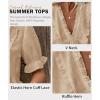 image:imageLALAGEN Womens Blouses Laser Cut Deep VNeck Puff Sleeve Blouse Tops 2026 Summer Boho Dressy Casual Swiss Dot Babydoll ShirtsAapricot