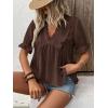 image:imageLALAGEN Womens Blouses Laser Cut Deep VNeck Puff Sleeve Blouse Tops 2026 Summer Boho Dressy Casual Swiss Dot Babydoll ShirtsCoffee Brown