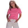 image:imageLALAGEN Womens Summer Tops Red Stripe Scalloped Trim Round Neck T ShirtApink Stripe