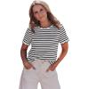 image:imageLALAGEN Womens Summer Tops Red Stripe Scalloped Trim Round Neck T ShirtBlack Stripe