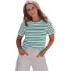 image:imageLALAGEN Womens Summer Tops Red Stripe Scalloped Trim Round Neck T ShirtGreen Stripe