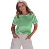 image:imageLALAGEN Womens Summer Tops Red Stripe Scalloped Trim Round Neck T ShirtGreen Stripe1
