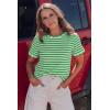 image:imageLALAGEN Womens Summer Tops Red Stripe Scalloped Trim Round Neck T ShirtGreen Stripe1