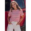 image:imageLALAGEN Womens Summer Tops Red Stripe Scalloped Trim Round Neck T ShirtRed Stripe