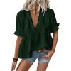 image:imageLALAGEN Womens Blouses Laser Cut Deep VNeck Puff Sleeve Blouse Tops 2026 Summer Boho Dressy Casual Swiss Dot Babydoll ShirtsAarmy Green