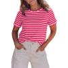 image:imageLALAGEN Womens Summer Tops Red Stripe Scalloped Trim Round Neck T ShirtApink Stripe
