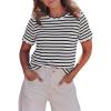 image:imageLALAGEN Womens Summer Tops Red Stripe Scalloped Trim Round Neck T ShirtBlack Stripe