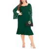 image:imageLALAGEN Womens 2024 Plus Size Lace Bell Sleeve Bodycon Mermaid Midi Dress Long Sleeve Cocktail Party Pencil Dress