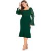 image:imageLALAGEN Womens 2024 Plus Size Lace Bell Sleeve Bodycon Mermaid Midi Dress Long Sleeve Cocktail Party Pencil Dress