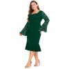 image:imageLALAGEN Womens 2024 Plus Size Lace Bell Sleeve Bodycon Mermaid Midi Dress Long Sleeve Cocktail Party Pencil Dress