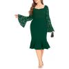 image:imageLALAGEN Womens 2024 Plus Size Lace Bell Sleeve Bodycon Mermaid Midi Dress Long Sleeve Cocktail Party Pencil Dress