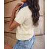 image:imageLALAGEN Womens Tops Short Sleeve Knit Denim Patchwork Polo Collar Sweater T ShirtAjet Stream