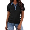 image:imageLALAGEN Womens Tops Short Sleeve Knit Denim Patchwork Polo Collar Sweater T ShirtBlack