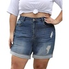 image:imageLALAGEN Women Plus Size Jean Shorts Stretchy High Waisted Distressed Ripped Denim Shorts Trendy Summer Casual JortsZdenim Blue