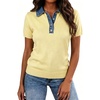 image:imageLALAGEN Womens Tops Short Sleeve Knit Denim Patchwork Polo Collar Sweater T ShirtZpale Yellow