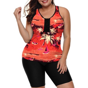 image:imageLALAGEN Womens 2026 Plus Size Tankini Swimsuits Rash Guard Capris Athletic Two Piece Swimwear Bathing Suits for Women S5XZcoral Tropical