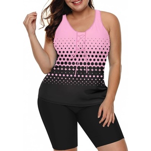image:imageLALAGEN Womens 2026 Plus Size Tankini Swimsuits Rash Guard Capris Athletic Two Piece Swimwear Bathing Suits for Women S5XZpink Black Dots