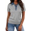 image:imageLALAGEN Womens Tops Short Sleeve Knit Denim Patchwork Polo Collar Sweater T ShirtZheather Gray