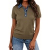 image:imageLALAGEN Womens Tops Short Sleeve Knit Denim Patchwork Polo Collar Sweater T ShirtZolive Khaki